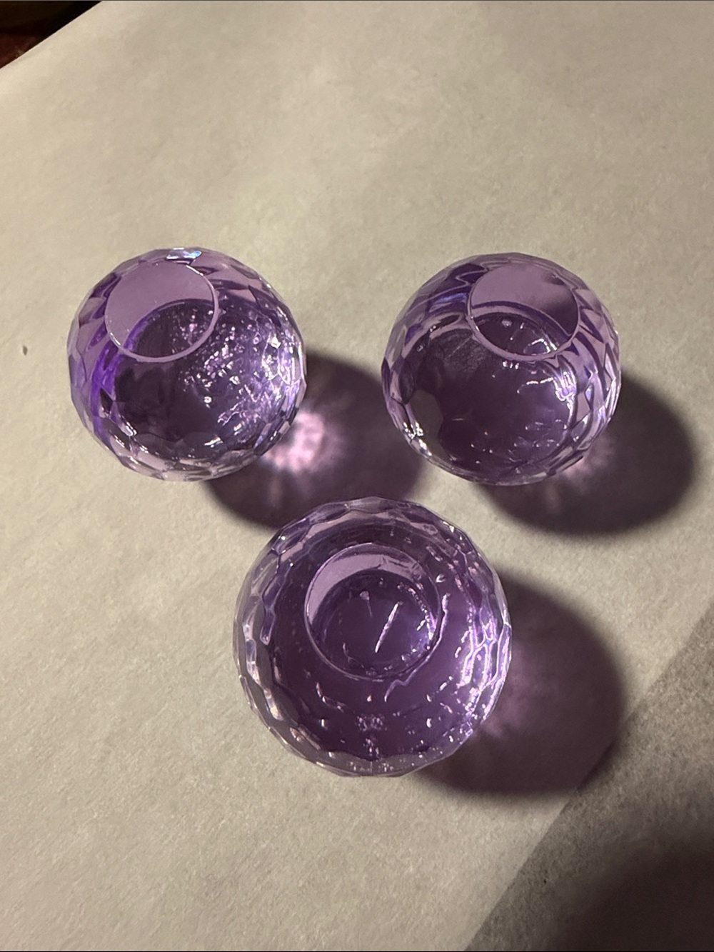 Faceted Purple Glass Votive Holders - Set of 3